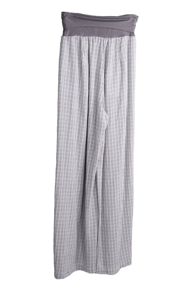 TRANSIT Plaid Wide Leg Pant w/ Foldover Waistband